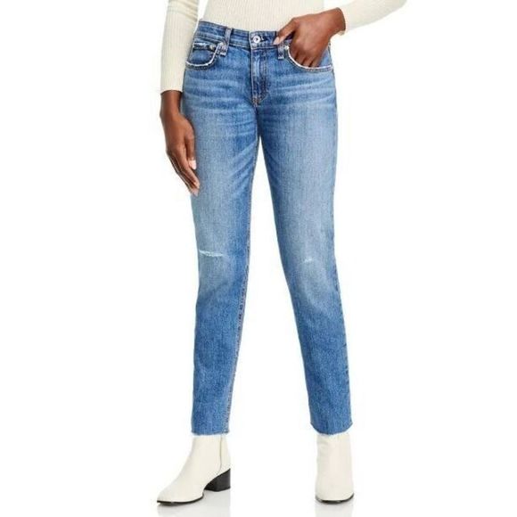 Rag & Bone Women's Sz 28 Blue Dre Low-Rise Raw Hem Slim Boyfriend Jeans $225 - Picture 5 of 6